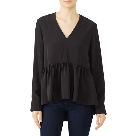 Tibi Black Silk Peplum Top 6 - Picture 1 of 9